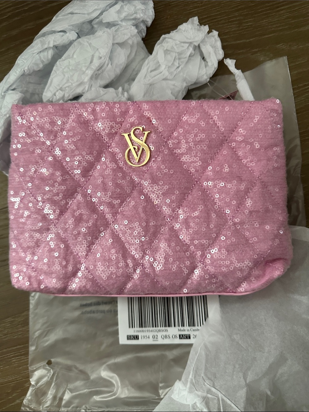 Victoria's Secret Pink Sequin Quilted Cosmetic Pouch